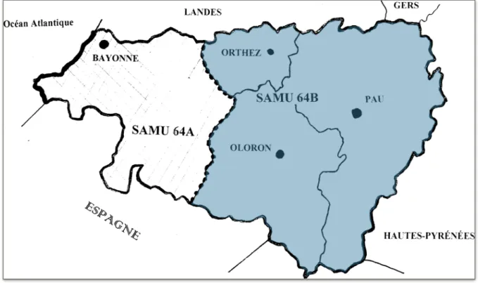 Figure 2 : zone de régulation du SAMU 64 B (en bleu) 