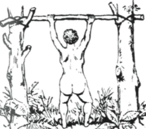 Figure 5 : Accouchement suspendue à une branche  In M.-L. Vautier ‘Historique des Positions Obstétricales’ 