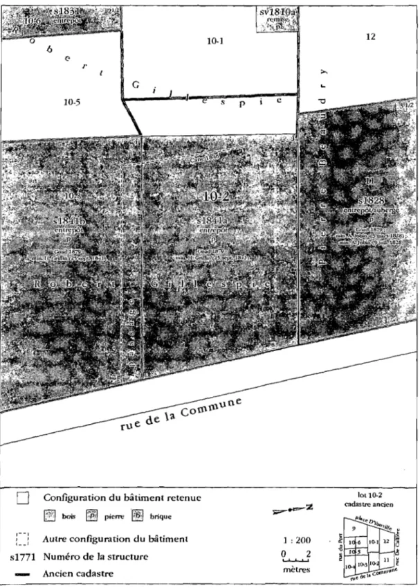 figure  Il  :  Cadre  du  bâti  sur  le  lot  10-2,  vers  1842  (Stewart,  D'Amour  et  Mongrain  2005b: 29) 