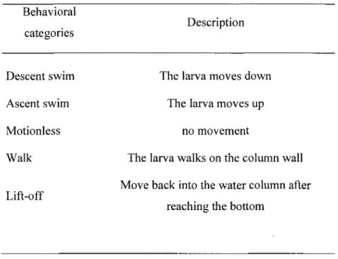 Table  2.  Behavioral  categories observed  in  the time  budget  for  American  lobster (H  om  arus  amer  i  c  anus)  po  stlarvae.