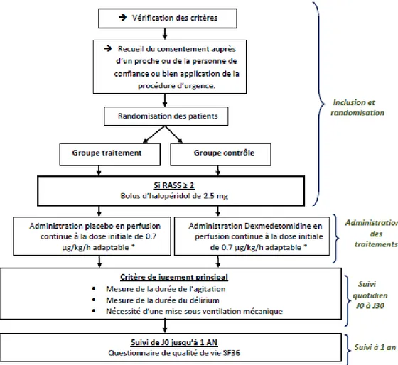 Figure 3 : Schéma d'administration des traitements à l’étude et des interventions prévues par le protocole de l’étude 4D.