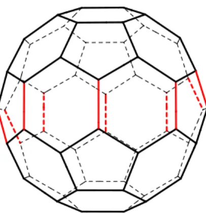 Figure 2.2. Coloured edges of C 60 are to be removed before the insertion of additional spiral surface belts is undertaken