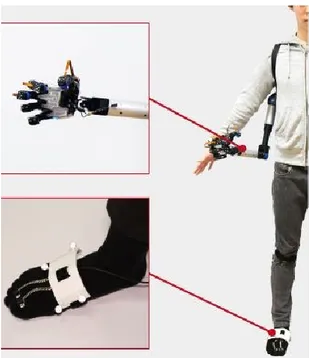 Figure 4. Utilisation de mouvement du pied et des orteils pour commander les mains  robotiques [20] 