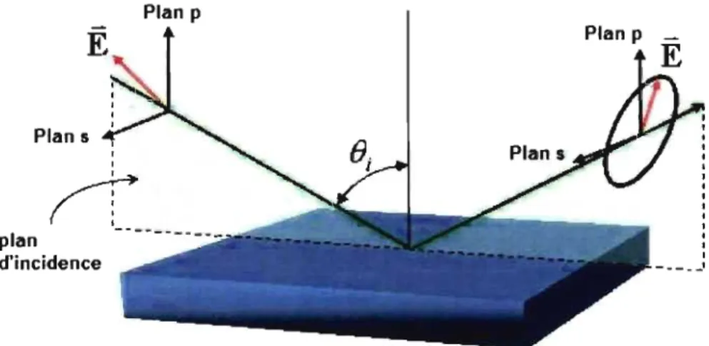 Fig. 1-15  Description de la géométrie d'une expérience éllipsométrique (adaptée de  [57])