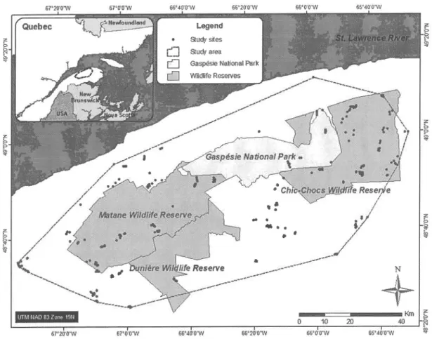 Figure  2,1  Location  of  the  study  area  in  the  Gaspé  Peninsula, southeast  of  the  St.