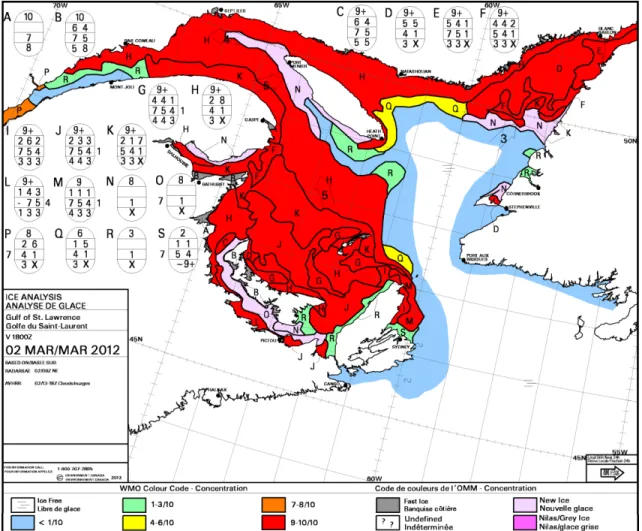 Figure  1.  Ice  chart  from  the  Canadian  Ice  Service  (CIS)  of  the  GSL  on  March  2,  2012