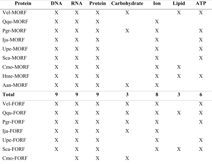 Table V. Summary of hits to ligand-binding sites in M-ORFs, F-ORFs and H-ORFs 