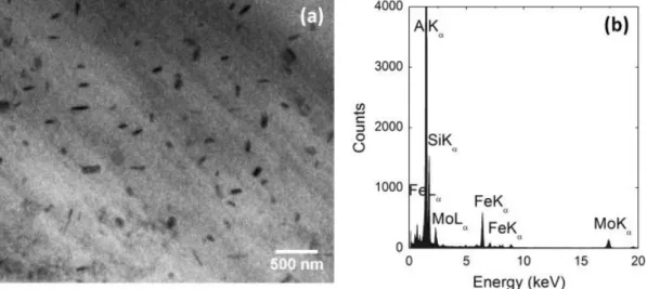 Fig 2.20 (a) Bright field TEM micrograph showing the Al(Mo,Fe)Si dispersoids  in the interdendrite regions of the MG3R3M alloy formed after 10 h of solution 