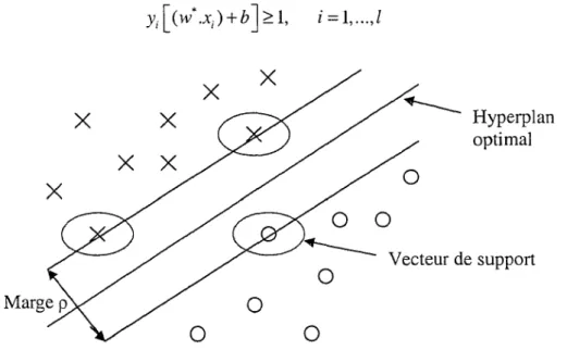 Figure 7  Représentation de l'hyperplan et des  vecteurs de support 