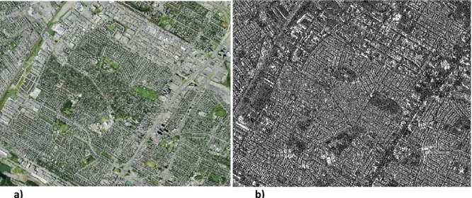 Figure 5.1 : Un quartier résidentiel de Montréal a) image optique, b) image radar. 