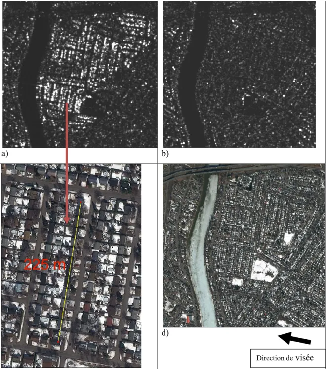 Figure 6.2 : a) et b) Extrait de l’image RADARSAT-2 F3 du 15-01-2009,  polarisations  HH HV, orbite descendante