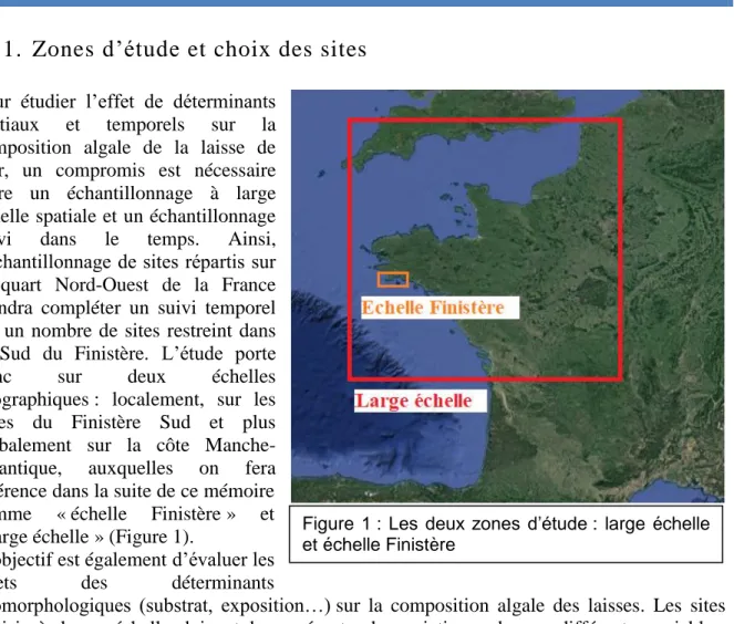 Figure  1 :  Les  deux  zones d’étude :  large échelle  et échelle Finistère 