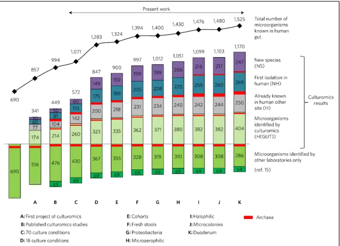 Figure 9. Contribution de la culturomics dans la description du microbiote digestif (bactéries  et archées)