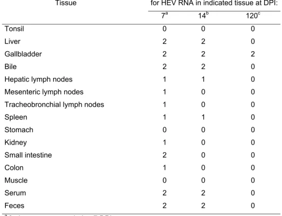 Table II. Detection of HEV RNA in pigs inoculated with swine HEV strain 