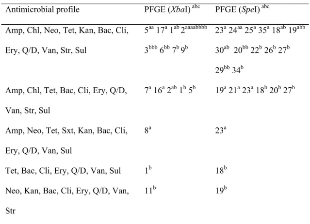 Table I. Antimicrobial resistance and pulsed-field gel electrophoresis (PFGE)  profiles of S