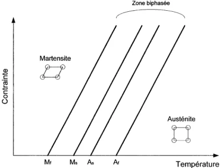 Figure 1  Martensite ~ a --~ c 0 () Mt  Ms  As  Zone biphasée  Austénite At  Température 