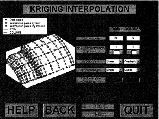Figure 2.5  Interface pour la sélection des paramètres adéquats pour  une bonne modélisation de la surface par krigeage 
