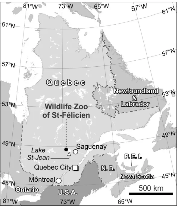 Figure 3.4: Location du zoo de St Félicien dans la province du Québec (source : Marc Girard,  département de géographie Université de Montréal, 2016)