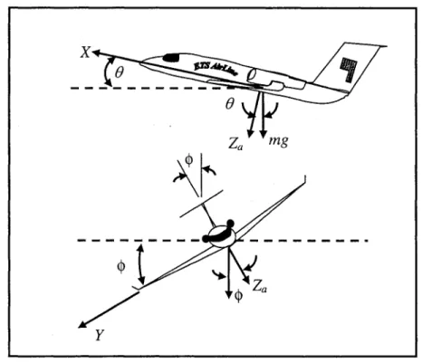 Figure 2.7  Forces de gravité agissant sur l'avion sur les trois axes  :  x,  y  et  z 