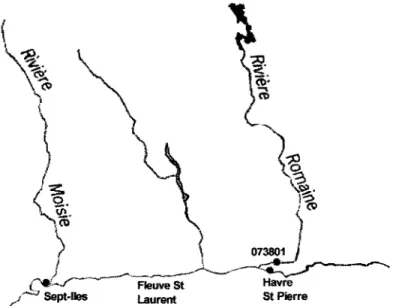 Figure 10  Localisation de la station 073801  sur la rivière Romaine 