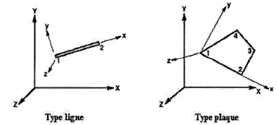 Figure 5  Illustration des éléments de type ligne et de type plaque 