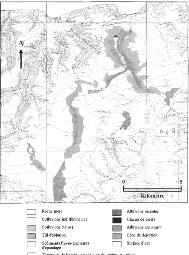 Figure 2-4  Répartition des unités quaternaires du territoire d'étude. 