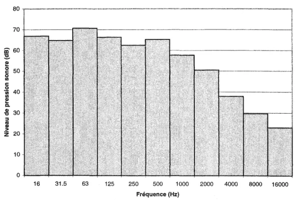 Figure 16  Mesure des niveaux de pression sonore par bandes d'octave de fréquence 