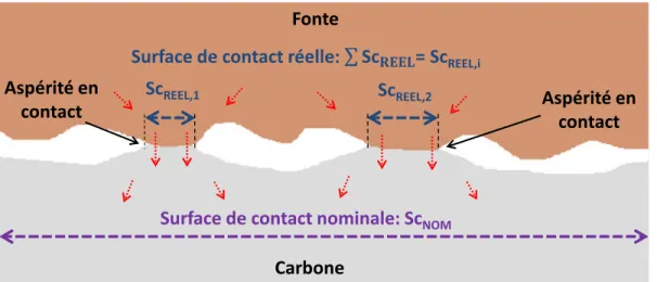 Figure 1-14: Représentation de la surface de contact réelle et nominale Fonte