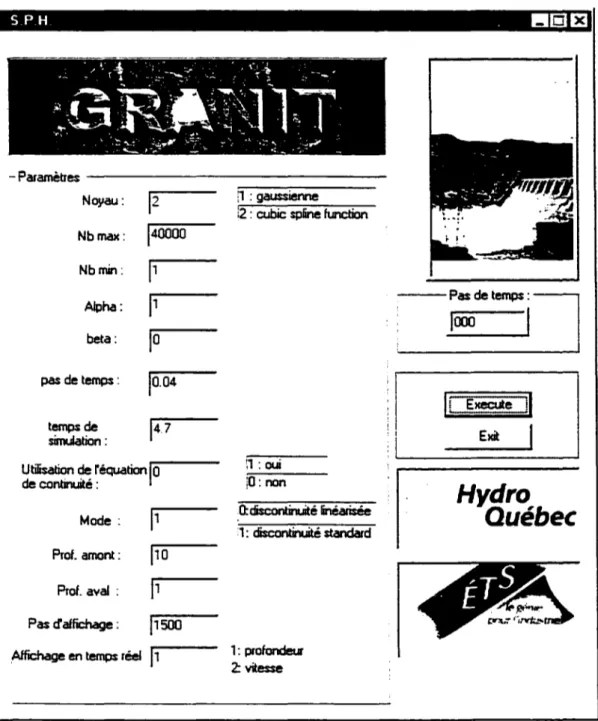 Figure  14  Interface pour  t•  entrée des paramètres de simulation 