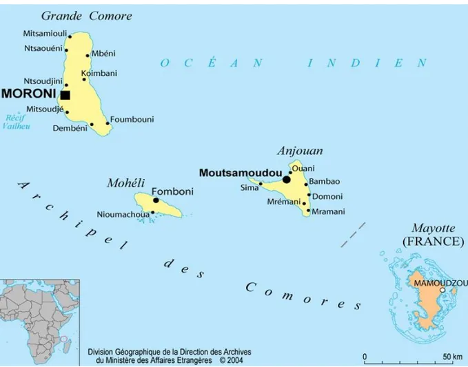 Figure 1 : Carte géographique de l'archipel des Comores. 