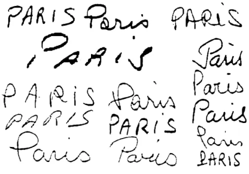Figure 3  The word  ··P.-\RIS ..  written  in  different  styles  by  different  wrïters 
