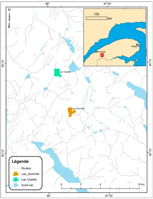 Figure 1. Présentation et localisation du lac Sommet. 