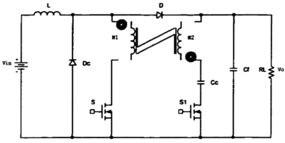 Figure 16  Hacheur élévateur avec circuit d'aide  i  la  commutatioa isolé  Milan M. Jovanovic et Yungtaek Jang, 2000, [8]: 