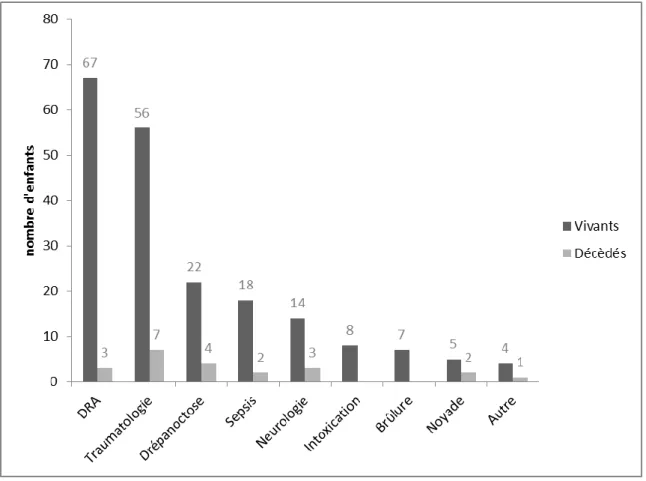 Figure 4 : Répartition des décès en fonction des motifs d'admissions. 