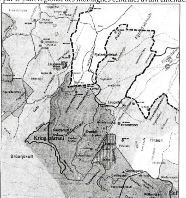 Figure 3.2 L'affectation des terres au nord du glacier Vatnajôkull  couverte par le plan régional des montagnes centrales avant amendement