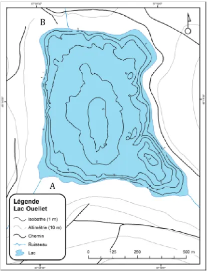 Figure 2. Bathymétrie du lac Grand Ouellet. 