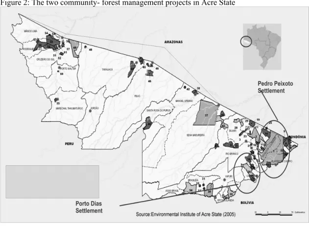 Figure 2: The two community- forest management projects in Acre State 