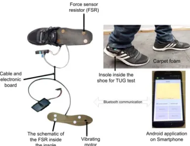 Figure 1. The ACHILE system (two types of enactive insole and Android application)  Proposed risk of falling (ROFA) index 