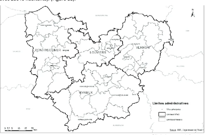 Figure 11 : carte territoriale d'action sociale de L'Eure. 