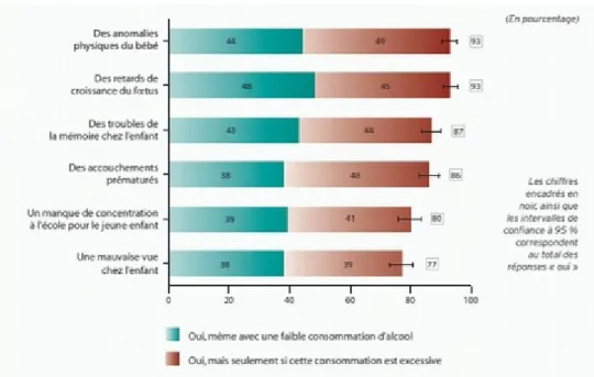 Figure 4 : Connaissance de la nature des risques entraînés par la consommation  d’alcool pendant la grossesse (58)