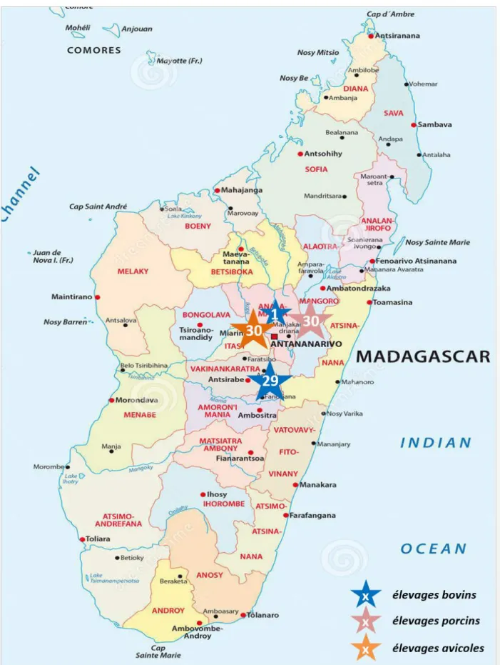 Figure 11 - Répartition des élevages sondés à Madagascar 