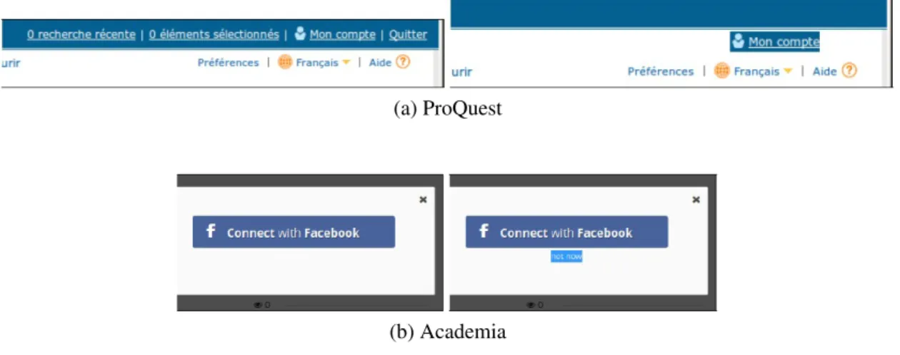 Figure 2.5 – Le bug « ton sur ton ». Les éléments de menu sont poussés en dehors de leurs conteneur et disparaissent (a) ; le texte du lien est de la même couleur que le fond, révélé en le sélectionnant avec la souris (b).