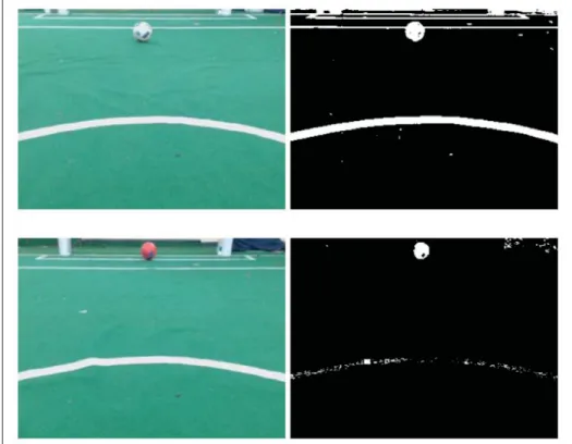 Figure 1.14 Testing an orange and a white ball with similar sizes and different distances