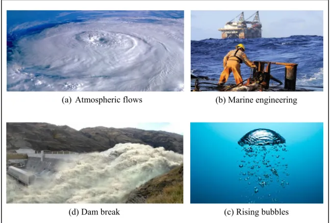 Figure 0.1 Examples of immiscible fluids in industrial and natural processes 