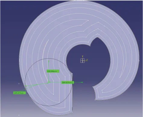 Figure 2.7 Applying the concept of closed-curve offset to obtain the center of the maximum embedded circle in the workspace of the Fanuc robot (Taken from Kaloorazi