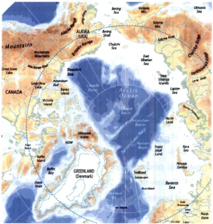Fig. 2: Overview of the Arctic Ocean and  adjacent seas. Map modified from AMAP (1998) 