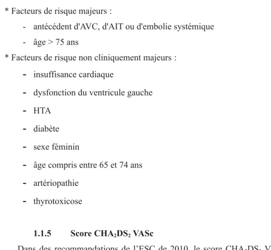 Figure 2 – critères du CHA 2 DS 2  VASc et risque annuel d'accident thromboembolique.