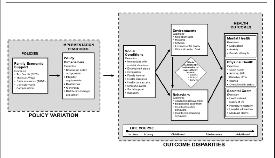 Figure  3  Economic  policy effects on social conditions, environments, health behaviors, and outcomes (komro, burris, &amp; 