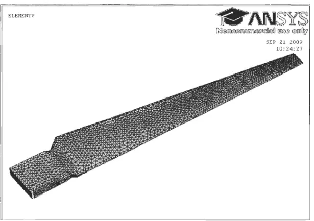 Figure 9:  Discrétisation en  éléments type Solid 92 de la  pale de  1,4  m 