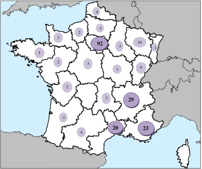 Figure 8 : Répartition géographique des lieux de résidence des sujets. 